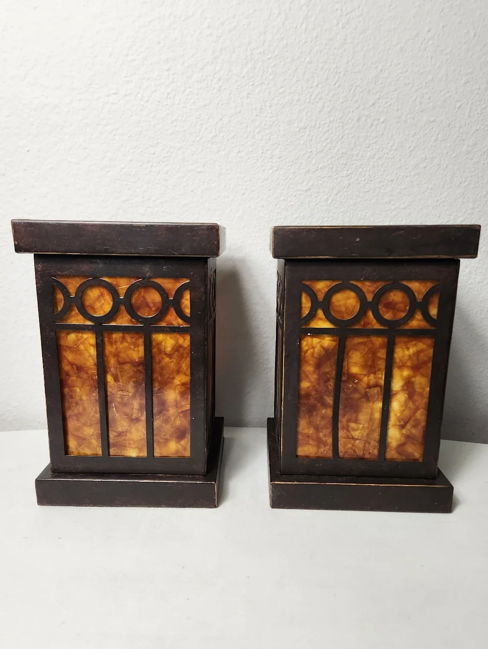 Mica Amber VTG Craftsman Arts & Crafts Touch Control Pair of Accent Lamps